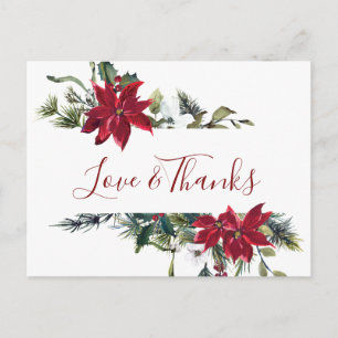 Carte Postale Elégant Mariage Poinsettia Merci aquarelle