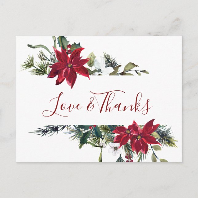 Carte Postale Elégant Mariage Poinsettia Merci aquarelle (Devant)