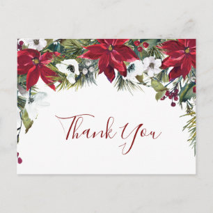 Carte Postale Elégant Mariage Poinsettia Merci aquarelle