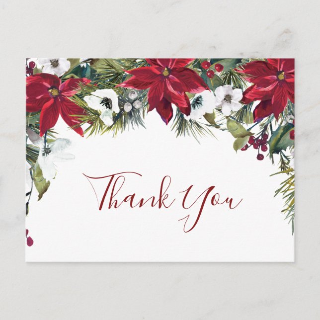 Carte Postale Elégant Mariage Poinsettia Merci aquarelle (Devant)