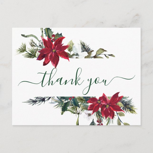 Carte Postale Elégant Mariage Poinsettia Merci aquarelle (Devant)