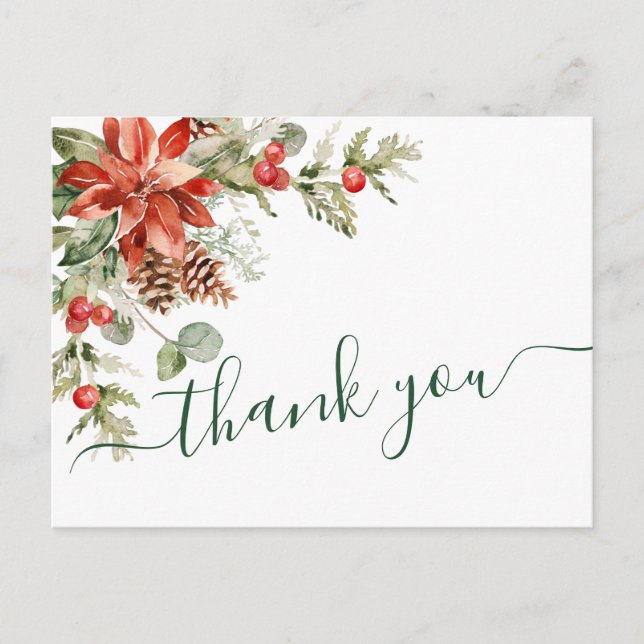 Carte Postale Elégant Mariage Poinsettia Merci aquarelle (Devant)