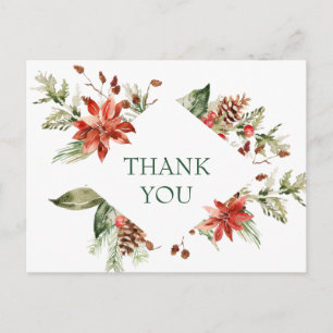 Carte Postale Elégant Mariage Poinsettia Merci aquarelle