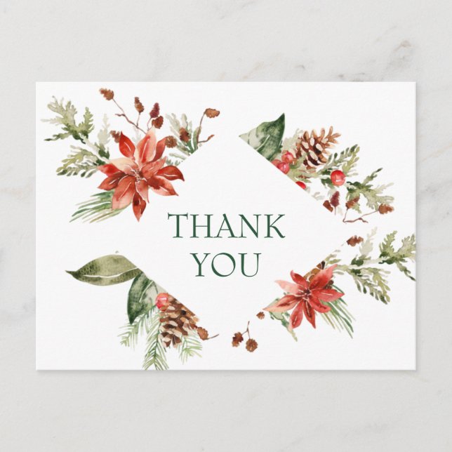 Carte Postale Elégant Mariage Poinsettia Merci aquarelle (Devant)