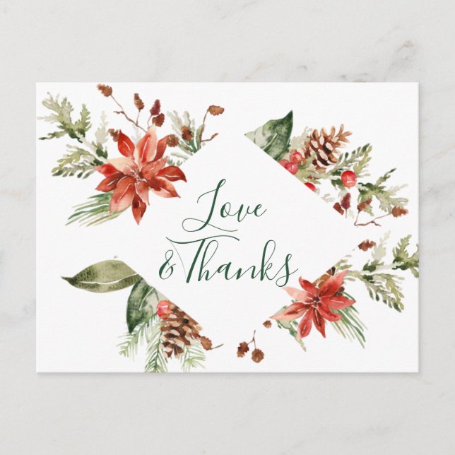 Carte Postale Elégant Mariage Poinsettia Merci aquarelle (Devant)