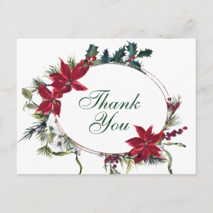 Carte Postale Elégant Mariage Poinsettia Merci aquarelle