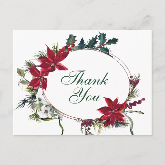 Carte Postale Elégant Mariage Poinsettia Merci aquarelle (Devant)