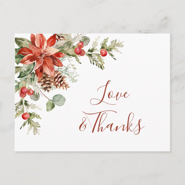 Carte Postale Elégant Mariage Poinsettia Merci aquarelle (Devant)