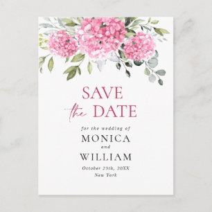 Carte Postale Élégant mariage rose Hydrangea Enregistrer la date