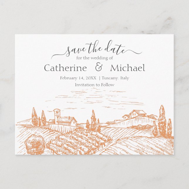 Carte Postale Élégant mariage viticole Enregistrer la date Annon (Devant)