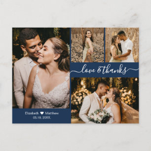 Carte Postale Elegant Marine 4 Photo Collage Mariage Merci