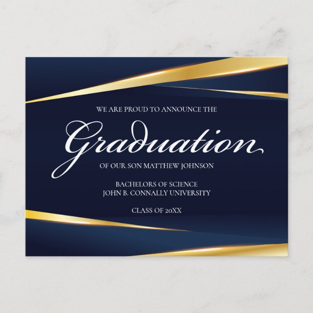 Carte Postale Elégant Marine Bleu Or Géométrique Graduation Form (Devant)