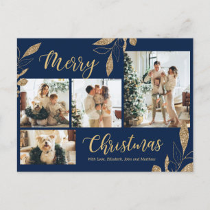 Carte Postale Elégant Marine Blue Gold Photo Collage Noël