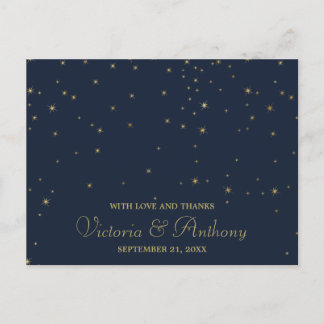Carte Postale Elegant Marine & Gold Falling Stars Mariage Merci