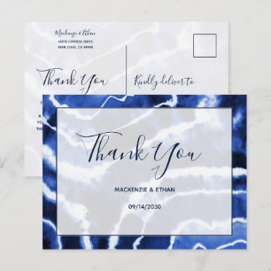 Carte Postale Elégant Marine Marbre Bleu Tie Tee Mariage Merci