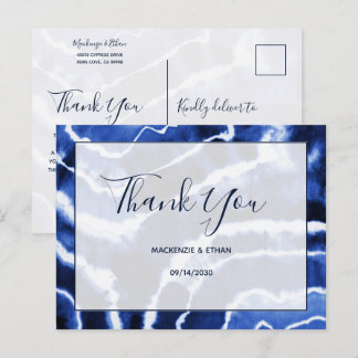 Carte Postale Elégant Marine Marbre Bleu Tie Tee Mariage Merci