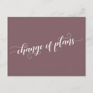 Carte Postale Élégant Mauve Changement de plan Reporté Mariage