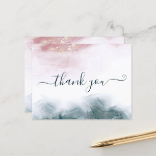 Carte Postale Élégant Merci d'aquarelle bleu bleu-encre
