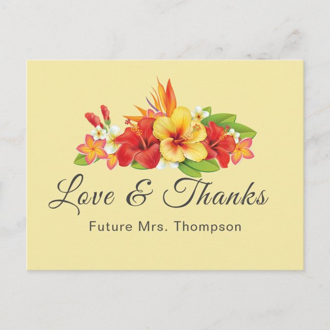 Carte Postale Élégant Merci de Fête de l'mariée floral tropical (Devant)