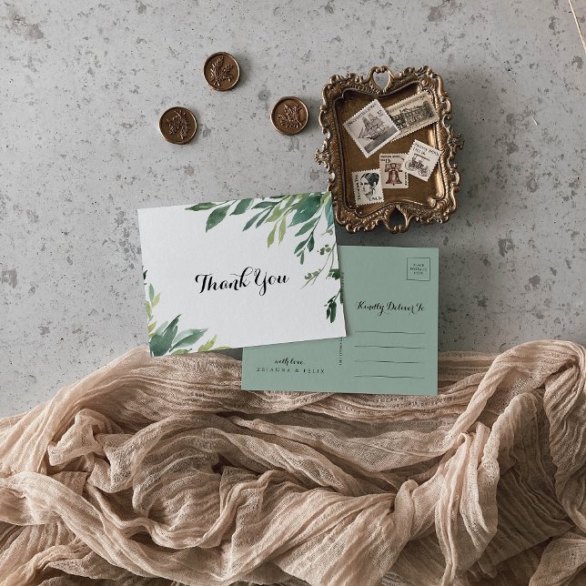 Carte Postale Élégant Merci de feuillage vert tropical (Créateur téléchargé)