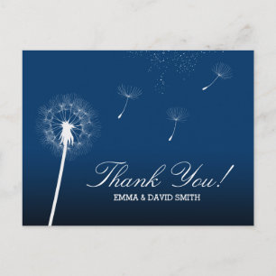 Carte Postale Elégant Merci de la marine Blue Dandelion soufflan