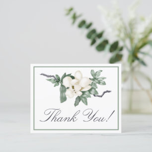 Carte Postale Élégant Merci en fleurs de Magnolia blanche