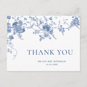 Carte Postale Elégant Merci Floral Bleu Victorien Français