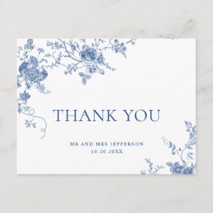 Carte Postale Elégant Merci Floral Bleu Victorien Français