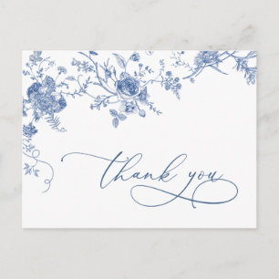 Carte Postale Elégant Merci Floral Bleu Victorien Français
