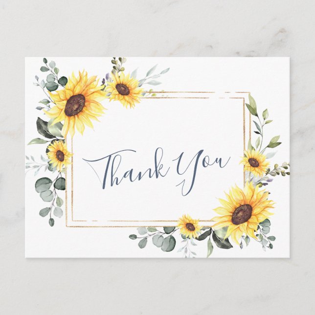 Carte Postale Elégant Merci floral Eucalyptus tournesols (Devant)