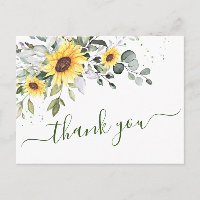 Carte Postale Elégant Merci floral Eucalyptus tournesols (Devant)