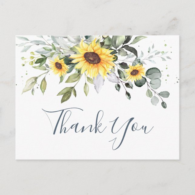 Carte Postale Elégant Merci floral Eucalyptus tournesols (Devant)
