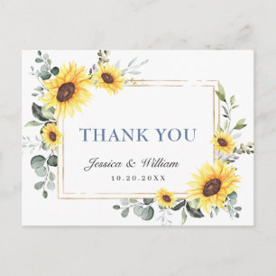 Carte Postale Elégant Merci floral Eucalyptus tournesols
