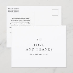 Carte Postale Élégant Merci Mariage classique noir et blanc