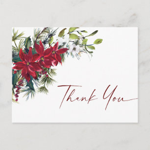 Carte Postale Élégant Merci Mariage de Noël Rouge Poinsettia
