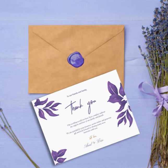 Carte Postale Élégant Merci Mariage d'Eucalyptus violet (Créateur téléchargé)