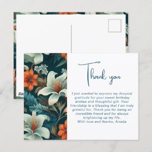 Carte Postale Élégant Merci Motif de Fleur Tropical Foliage