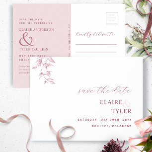 Carte Postale Élégant Minimal, Mariage Rose Dusty Enregistrer La