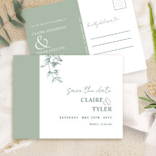 Carte Postale Élégant Minimaliste, Faire-Part de Mariage Vert Pâ