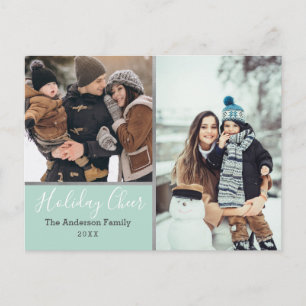 Carte Postale Elegant Mint Holiday Cheer Photo Collage Argent