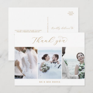 Carte Postale Élégant Modèle photo Gold Script 3 Merci