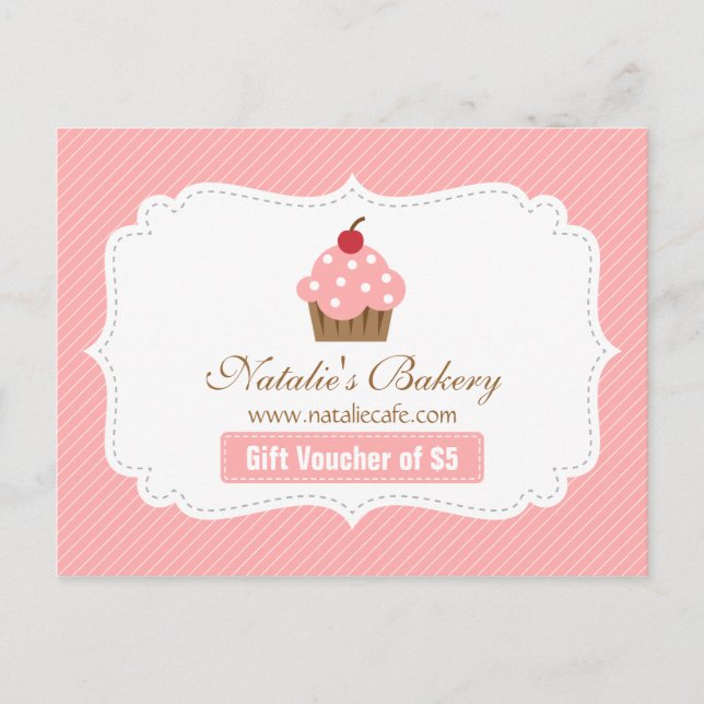 Carte Postale Élégant, moderne, Cupcake rose, Voucher boulangeri (Devant)