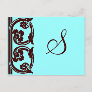 Carte Postale Élégant monogramme personnel en chocolat et Turquo