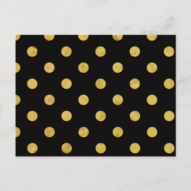 Carte Postale Élégant Motif de points Polka Noir et Or (Devant)
