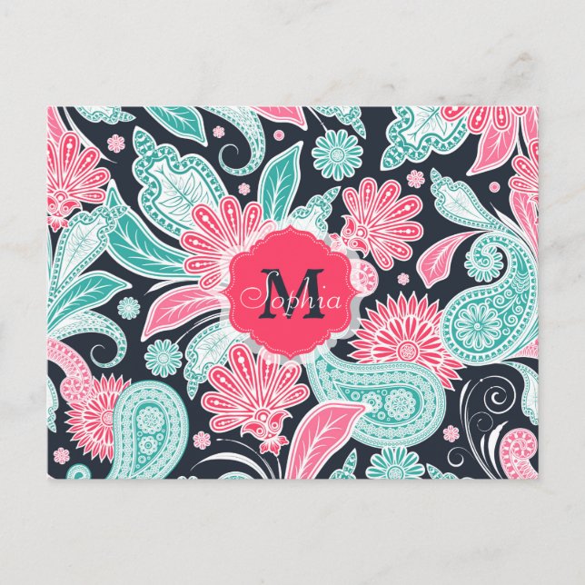 Carte Postale Elégant motif floral paisley tendance (Devant)