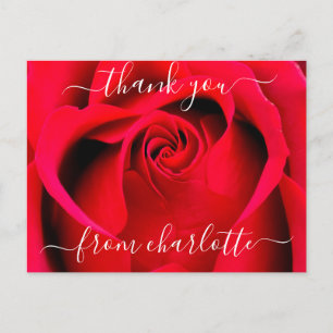 Carte Postale Élégant motif floral rose rouge remerciement manus