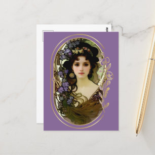 Carte Postale Elégant Mucha Style Portrait d'une belle femme
