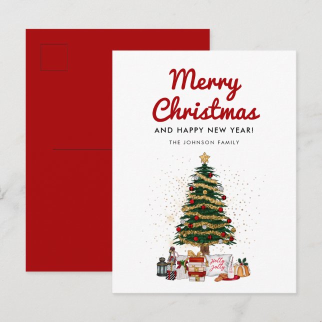 Carte Postale Élégant Noël Arbre vacances (Devant / Derrière)