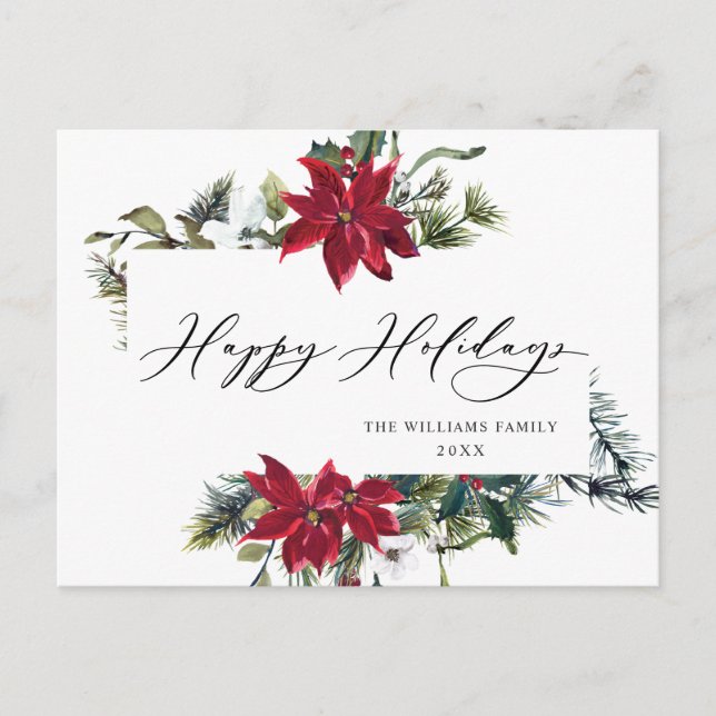 Carte Postale Élégant Noël Poinsettia Gênes de Noël (Devant)