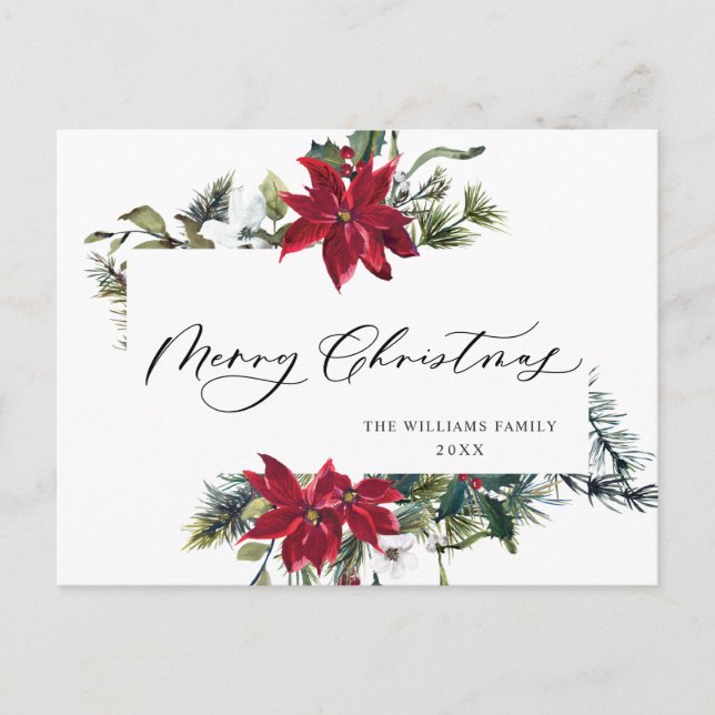 Carte Postale Élégant Noël Poinsettia Gênes de Noël (Devant)